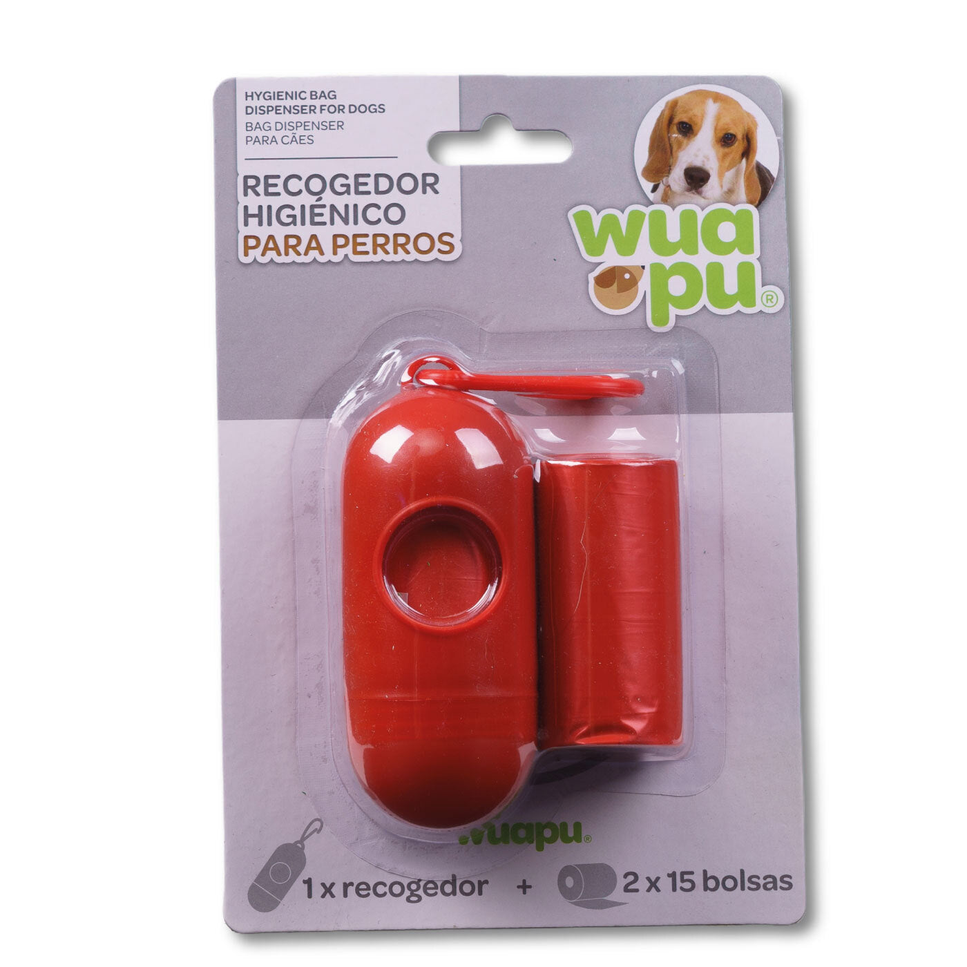 Portarollos Dispensador Rojo De Bolsas Higiénicas Recoge Excrementos De Perro Wuapu Con 30 Bolsas_0