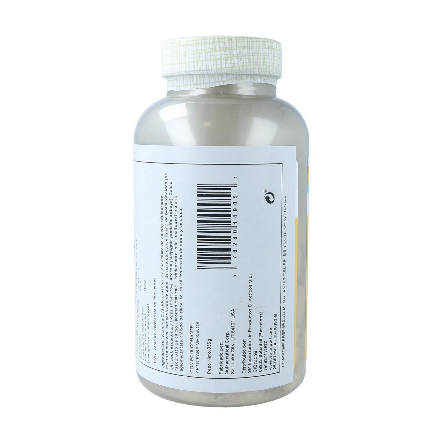 Vitamina C mastigável Solaray sabor laranja 500 mg, 100 comprimidos.