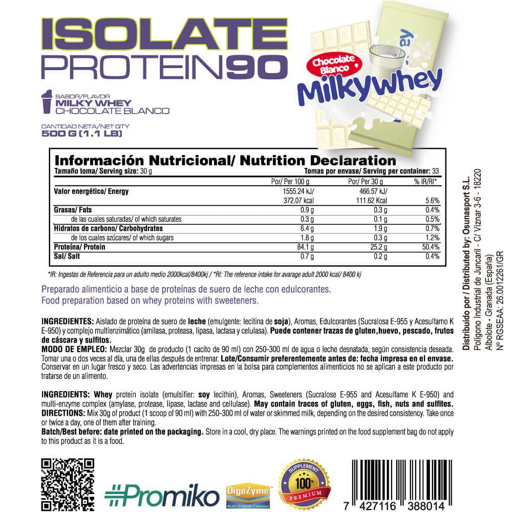 Isolate 90 Cfm - 1kg - Chocolate Blanco Con Leche Milkywhey - Aumenta La Masa Muscular - Masmusculo_5