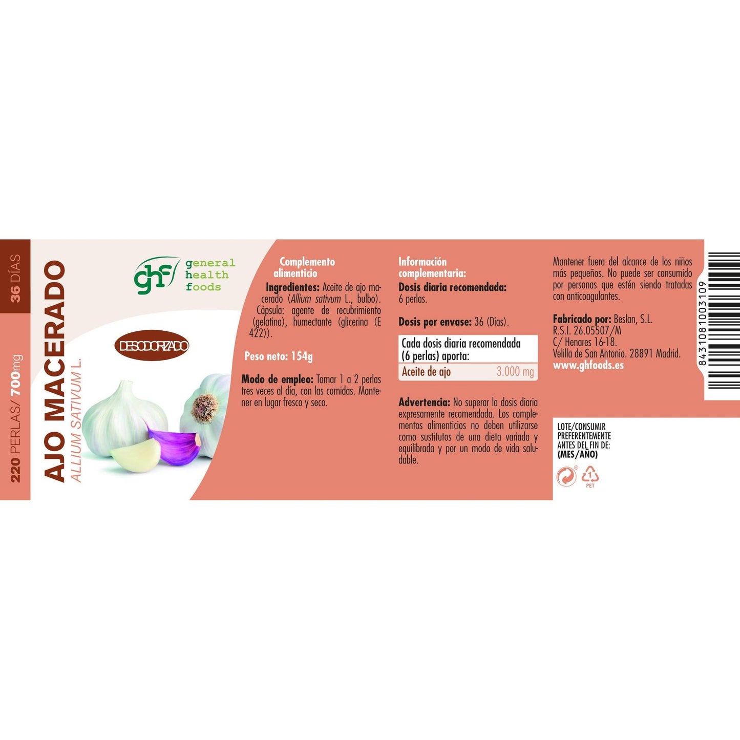 Alho Macerado 500 mg 220 Pérolas GHF