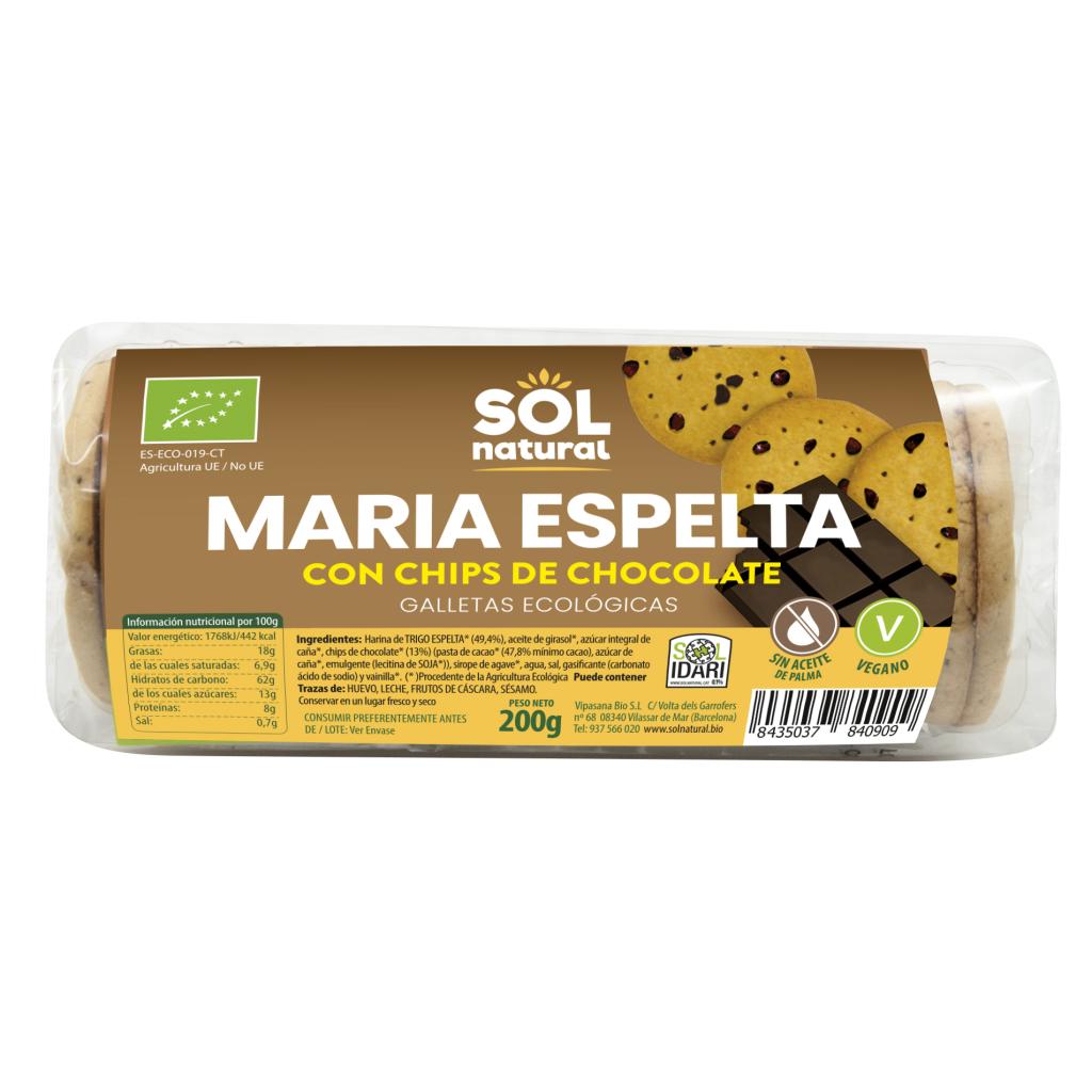 Biscoitos Maria de espelta com pepitas de chocolate Sol Natural 200 g