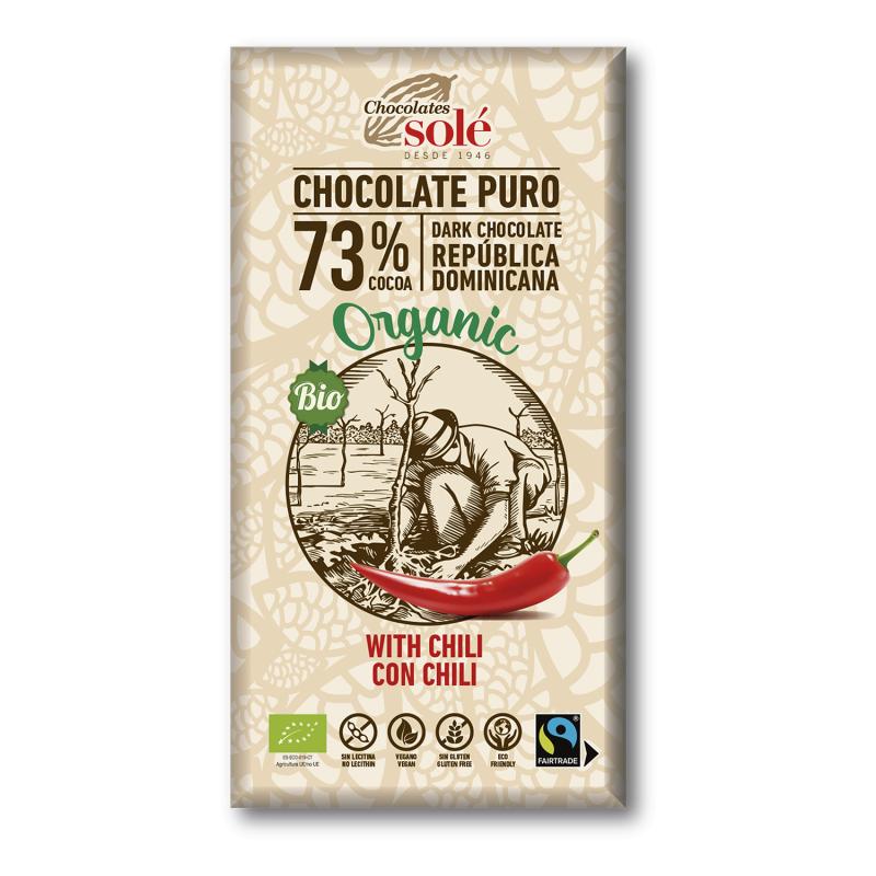 Chocolate Negro Puro 73% com Pimenta Bio Solé 100g