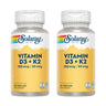 Embalagem de 2x Vitamina D3 e K2 (Mk7) 120 Cápsulas Solaray