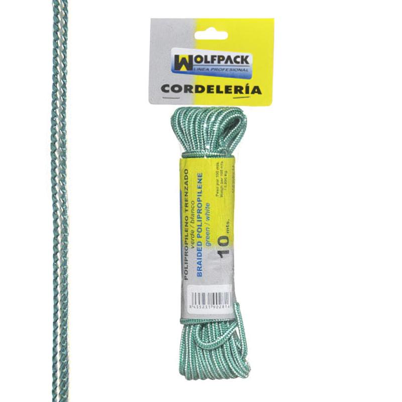 Cuerda Trenzada Polipropileno Blanca / Verde (madeja 10 M.)