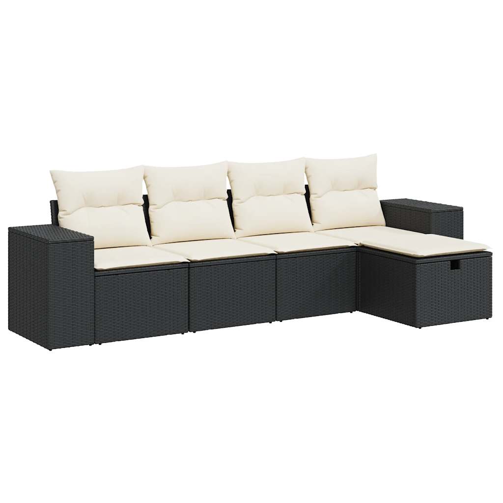 Set De Muebles De Jardín 5 Pzas Y Cojines Ratán Sintético Negro / Vetonek_5
