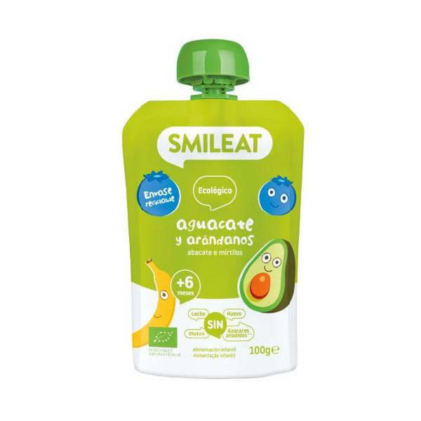 Embalagem de 10 saquetas Smileat ECO de abacate e mirtilo, 100g