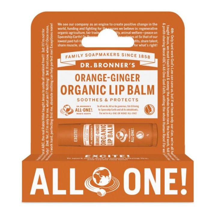 Bálsamo Labial Dr. Bronners Laranja e Gengibre, 4 g
