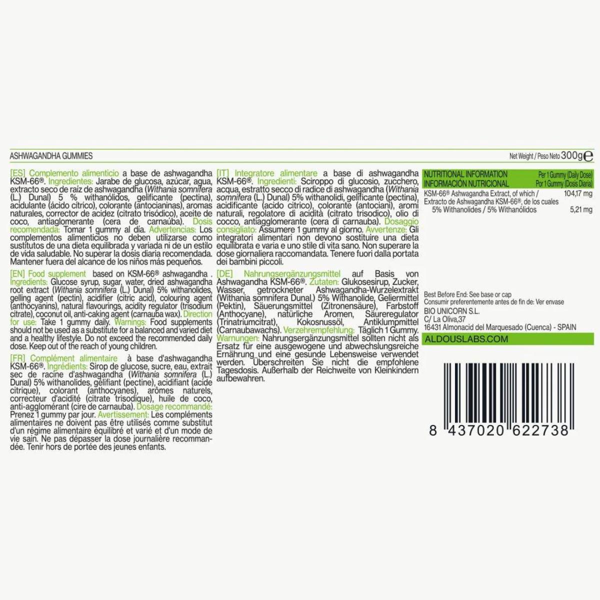 Ashwagandha em gomas com sabor a cereja Aldous Bio 120 gomas