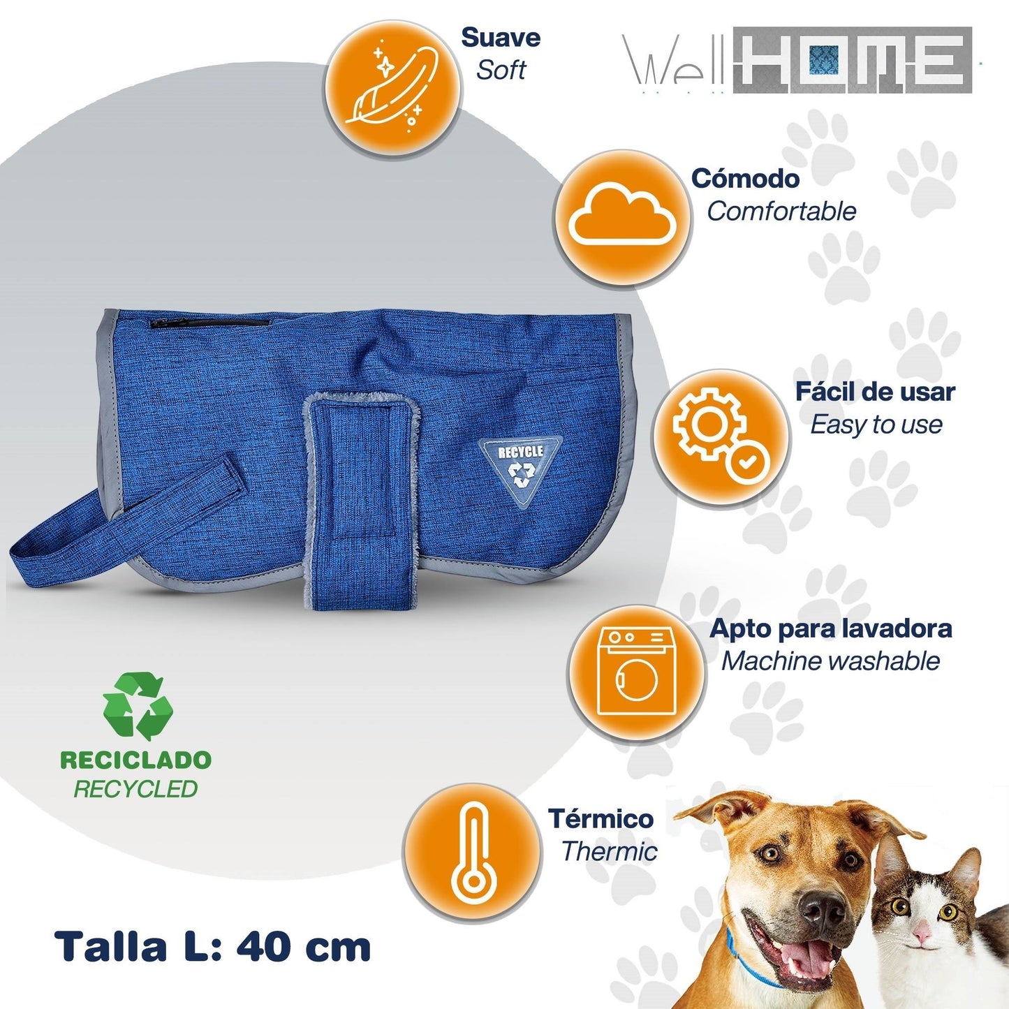 Cama Para Mascota 90x70x28cm Gris + Abrigo Azul Para Mascotas 40cm_5