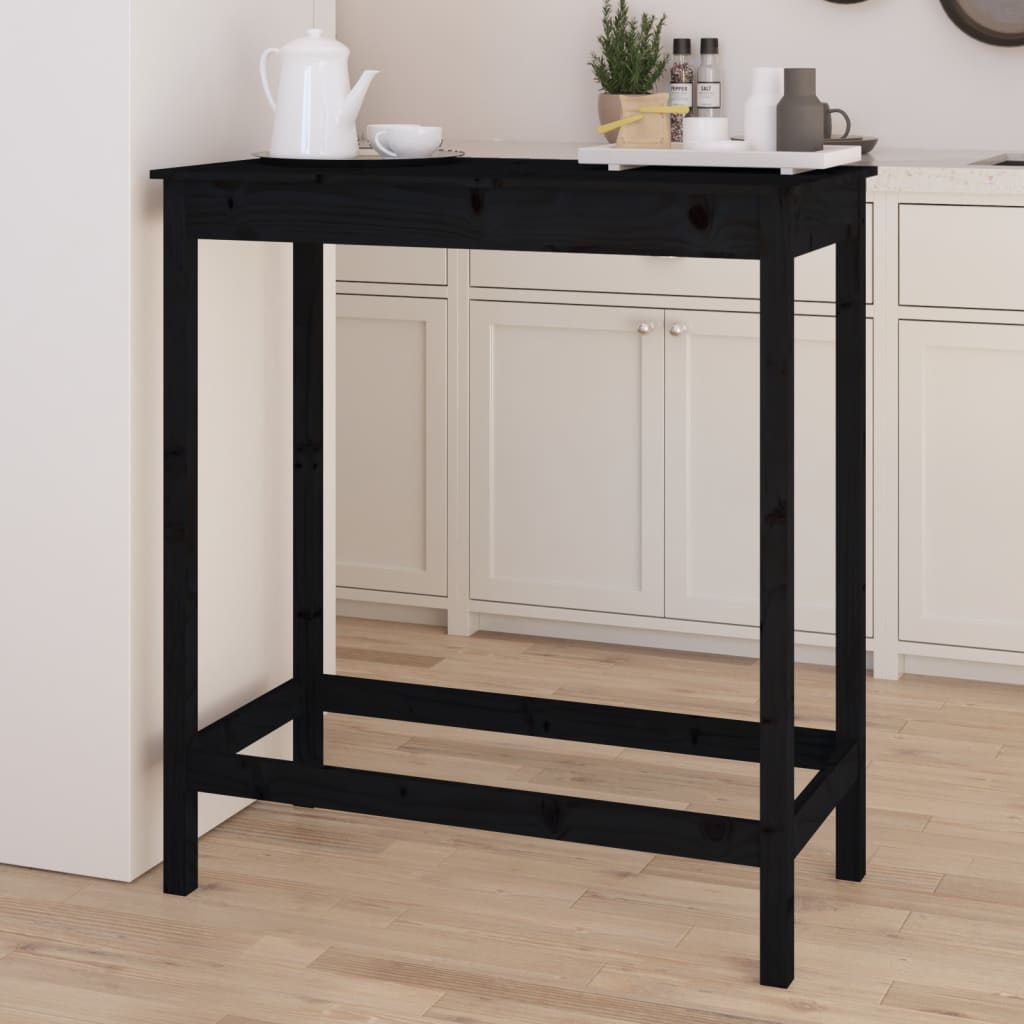 Mesa Alta De Bar Madera Maciza De Pino Negro 100x50x110 Cm_4