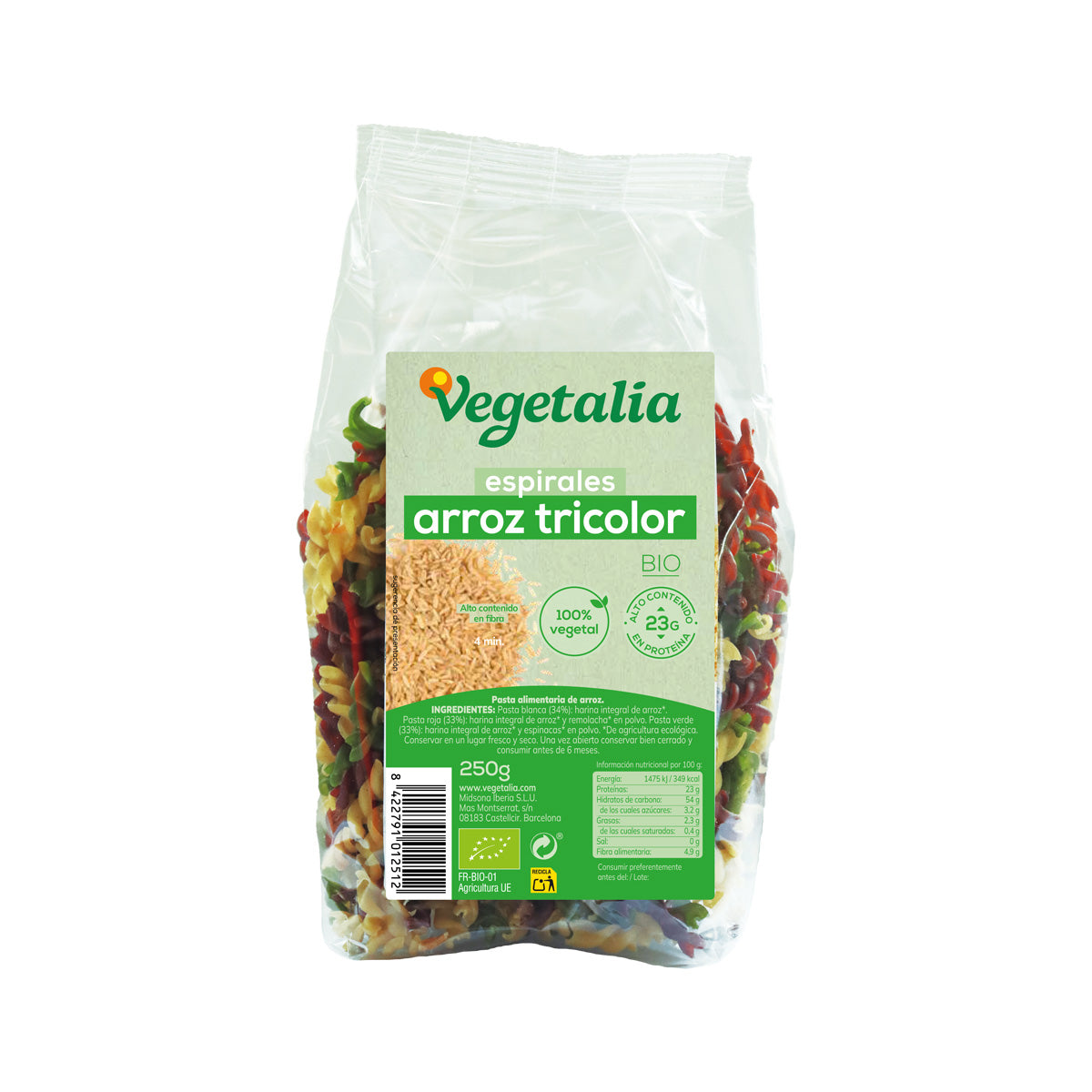 Espirais de Arroz Tricolor Sem Glúten BIO Vegetalia 250g