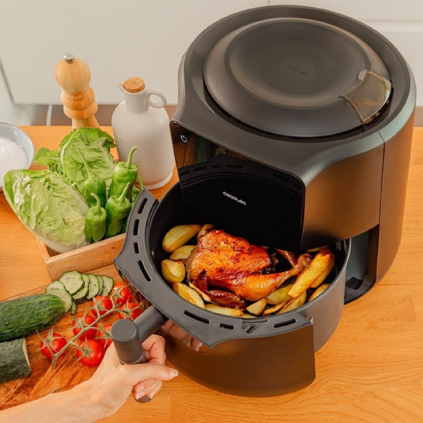 Freidora De Aire Sin Aceite De 5,5 L Cecofry Rain Air Fryer. 1550 W, Spray De Aceite Incorporado, Pulverización Automática Y Manual, Panel De Contro_4