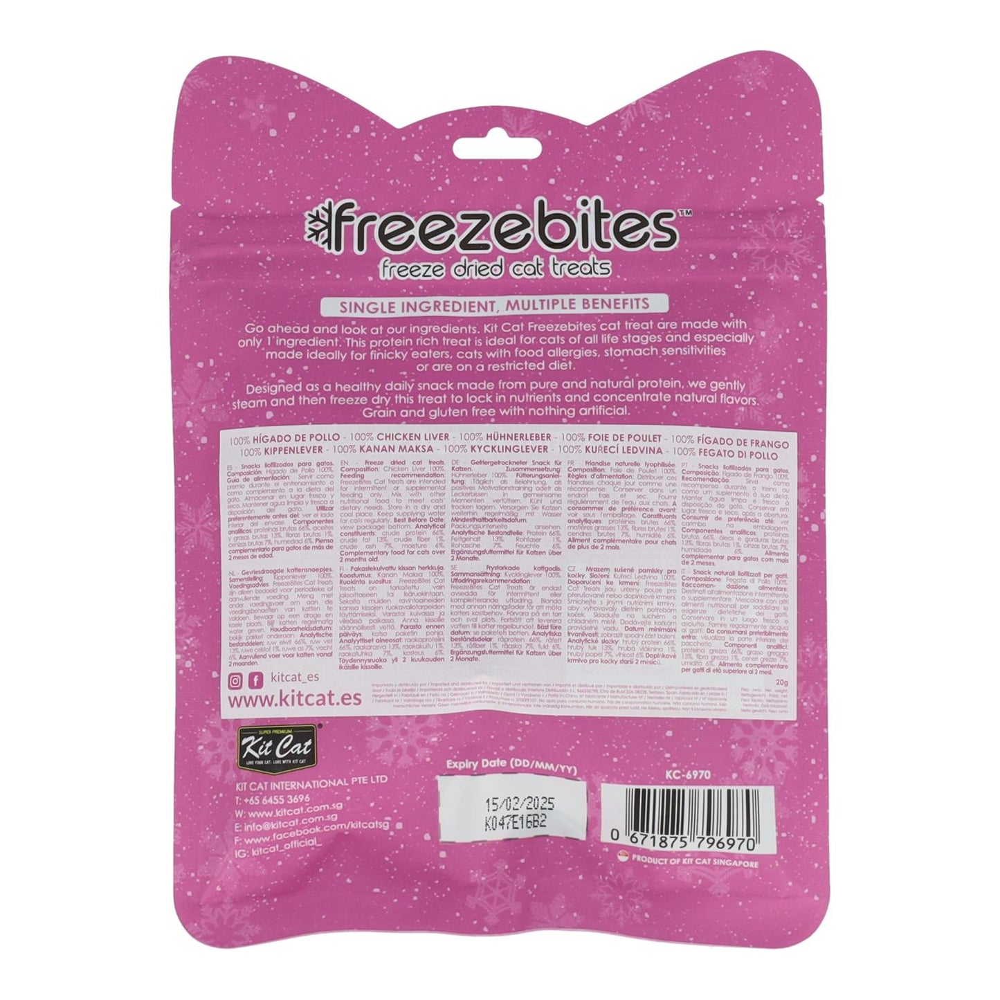 Kit para gatos FreezeBites - Fígado de frango 20g, snack natural liofilizado para gatos
