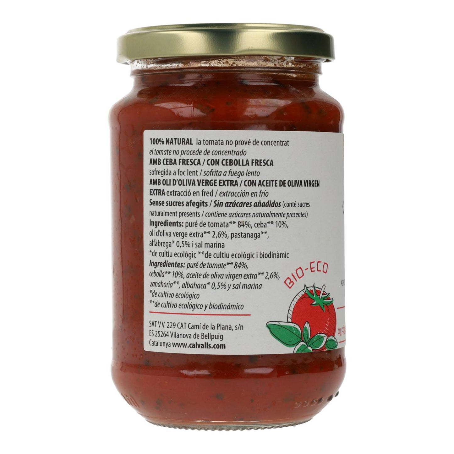 Molho de tomate biológico Cal Valls com manjericão 350 g