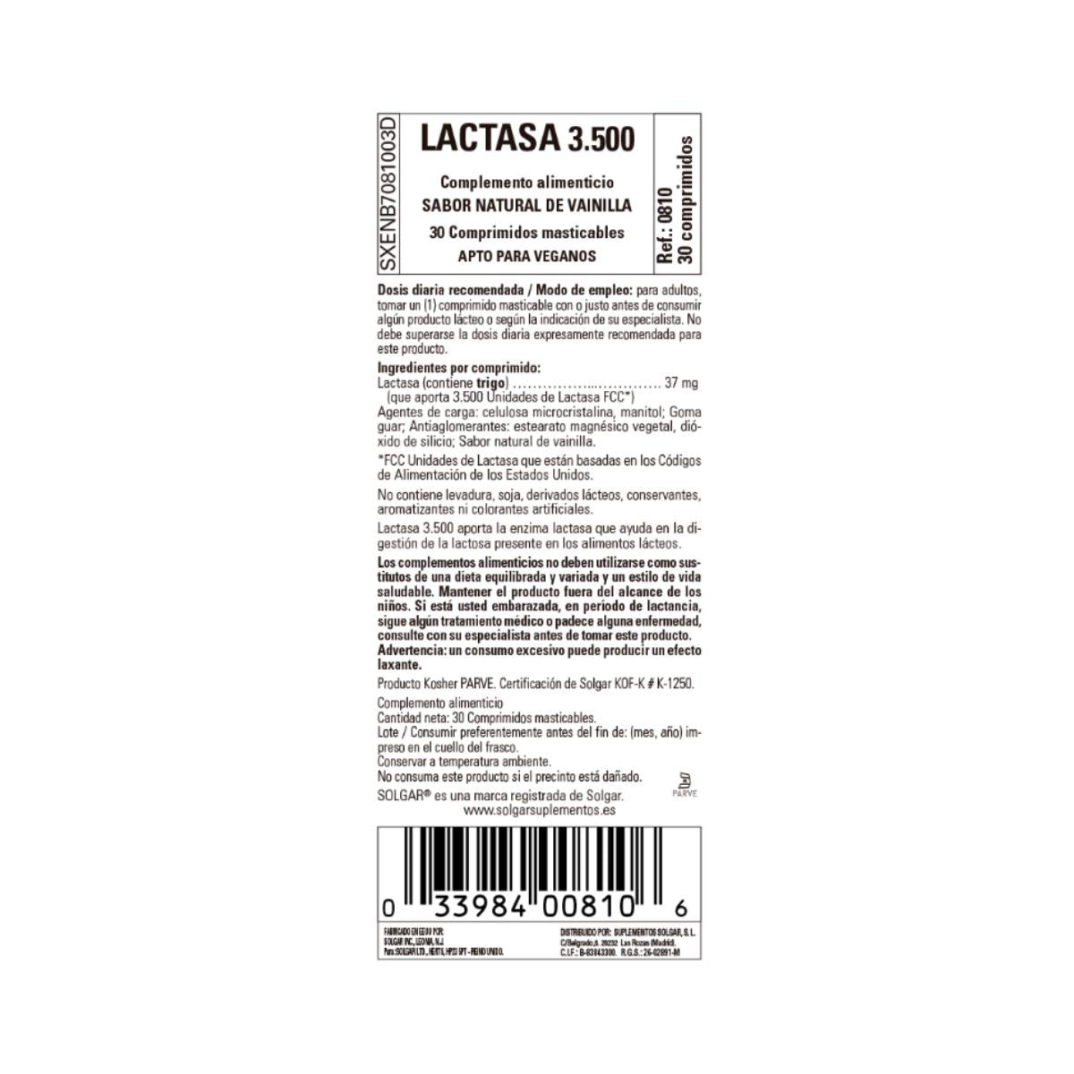 Lactase 3500, 30 comprimidos (Baunilha)