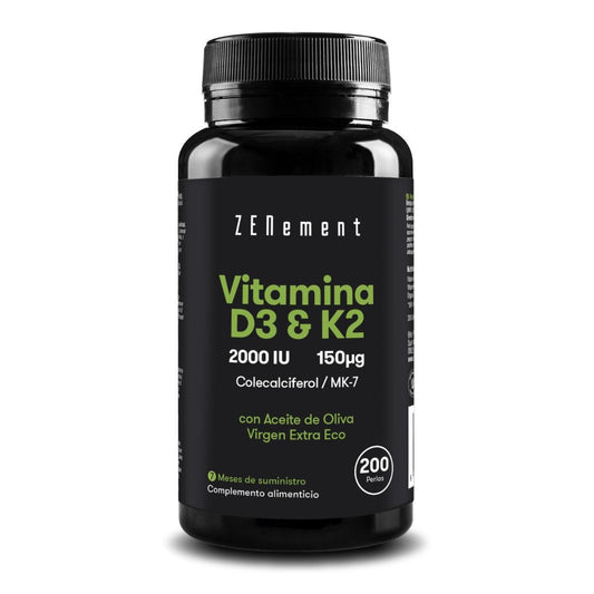 Vitamina D3 + K2, Colecalciferol (2000 UI) e MK-7 (150 μg) Zenement, 200 comprimidos