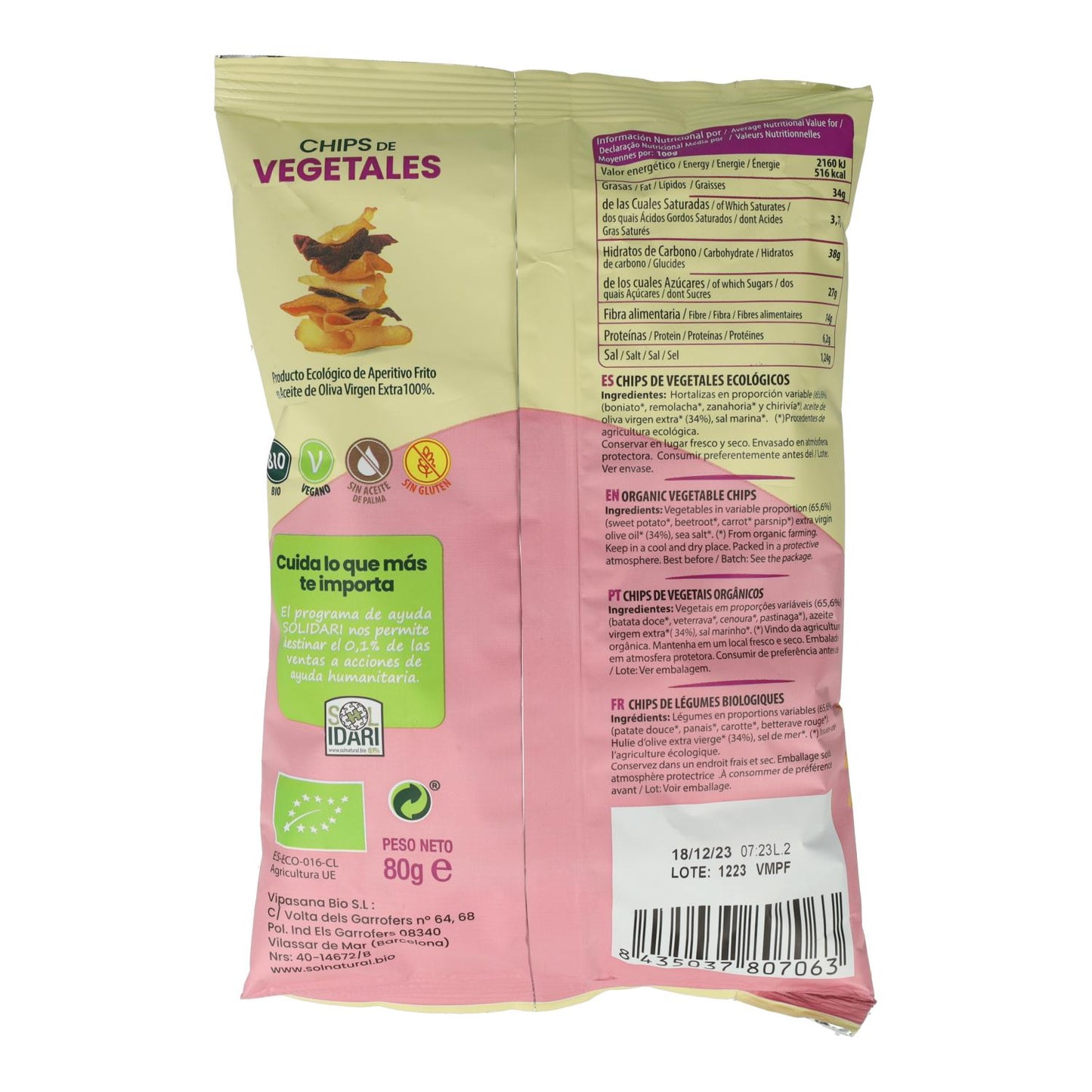 Chips de Vegetais Biológicos com Azeite Sol Natural 80 g
