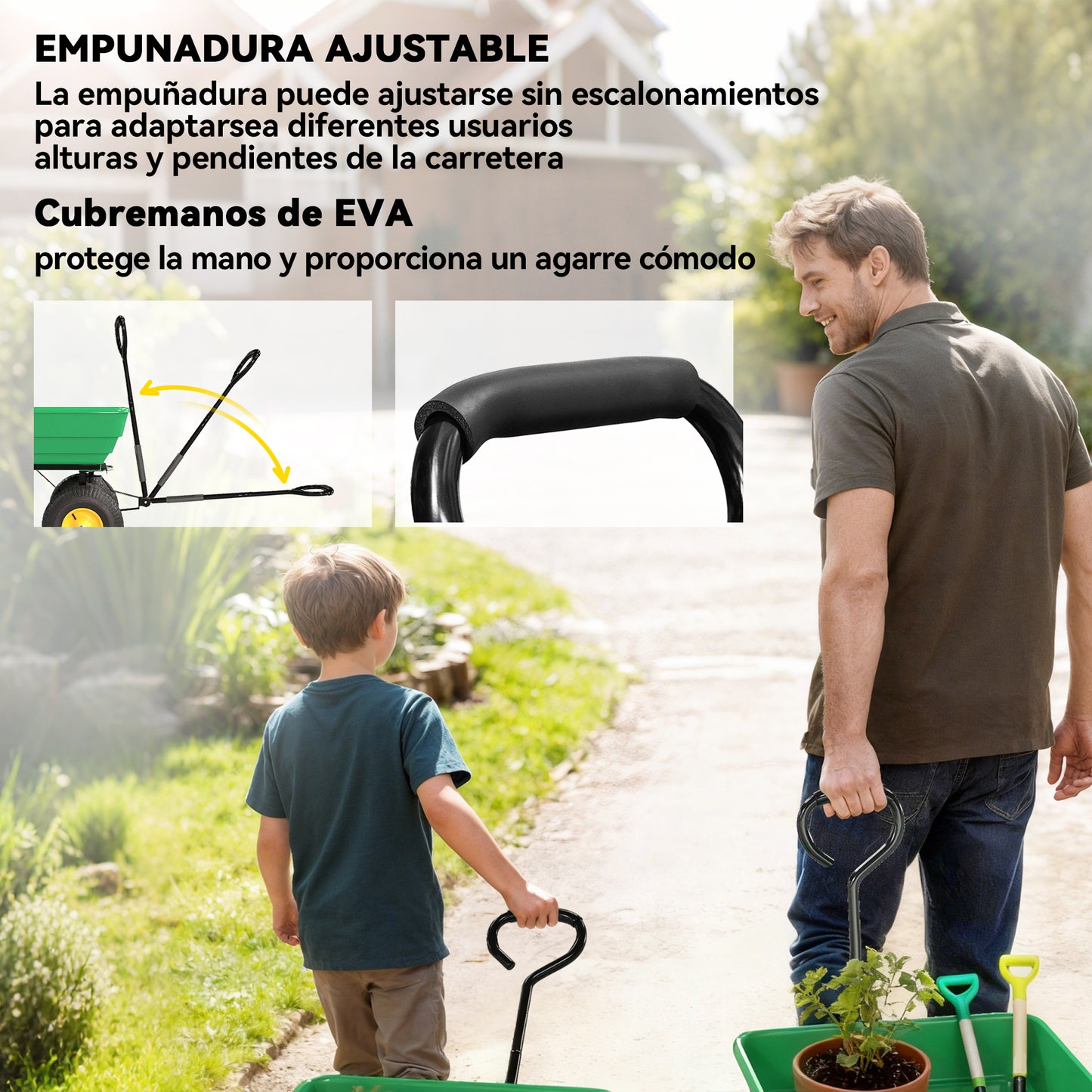 Outsunny Carro De Jardín Con Carrocería Inclinable 109x52x94 Cm Verde Oscuro_5