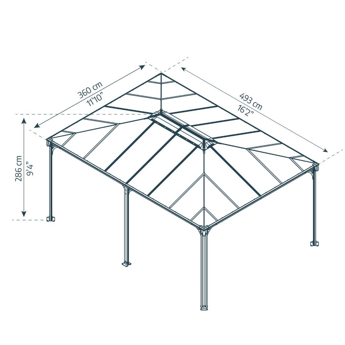 Gazebo Martinique 5000 Gazebo em alumínio cinzento com vidros em policarbonato bronze