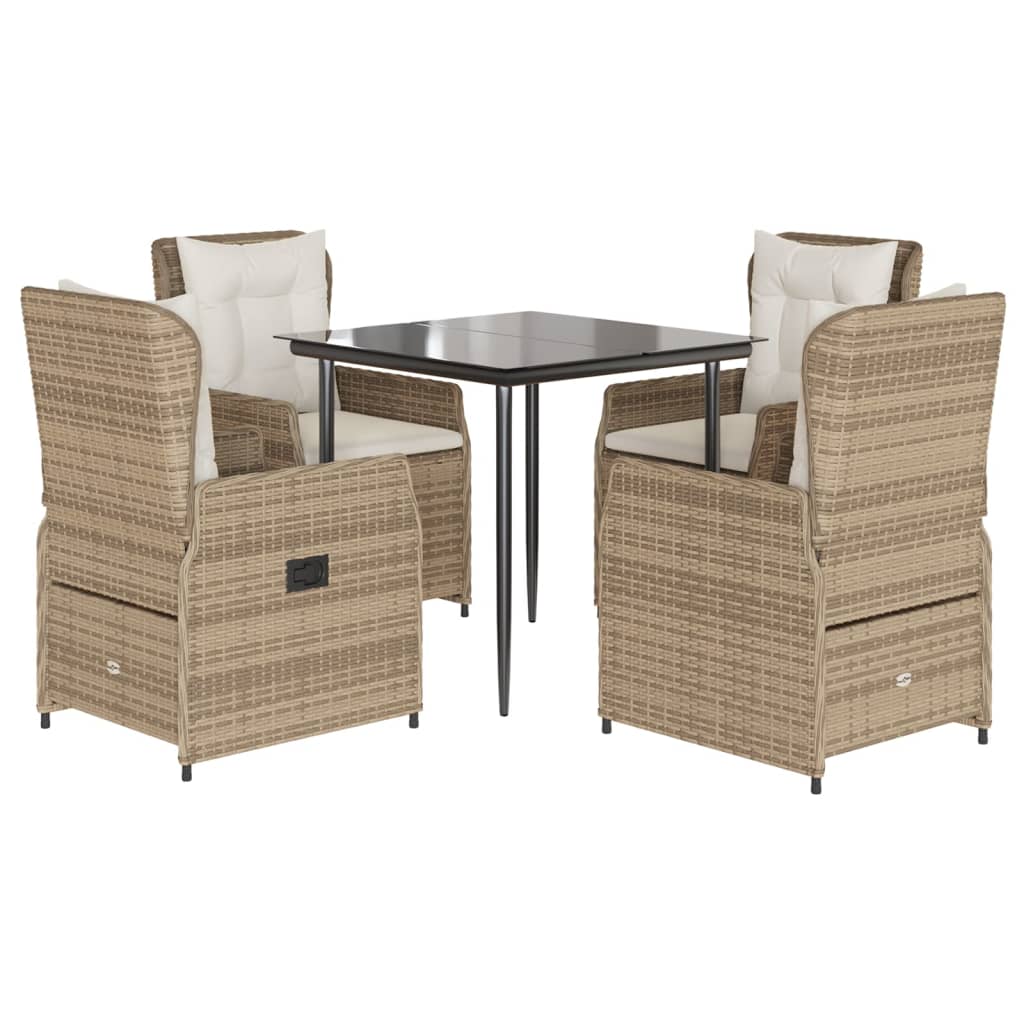 Set Comedor De Jardín 5 Pzas Con Cojines Ratán Sintético Beige / Vetonek_5
