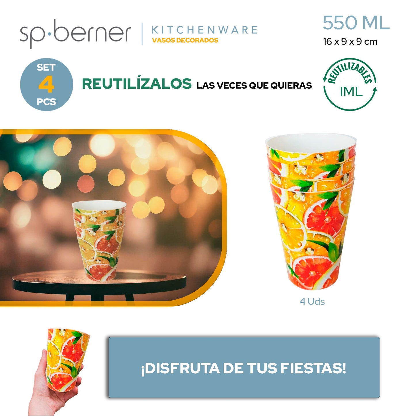 4 Vasos De Plástico Life Story Orange_2