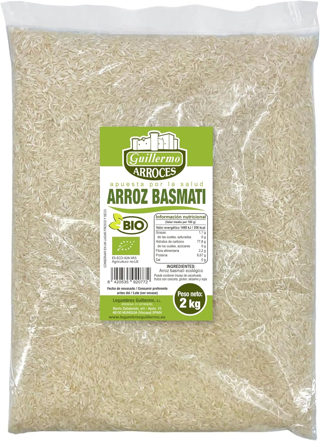Arroz Basmati Blanco Bio - 2 Kg, Bolsa_0
