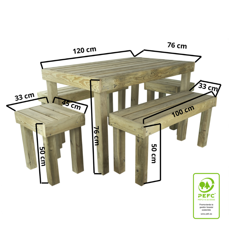 Conjunto De Jardín Korudeck De Madera Con Mesa Y Bancos Vidahuerto._3