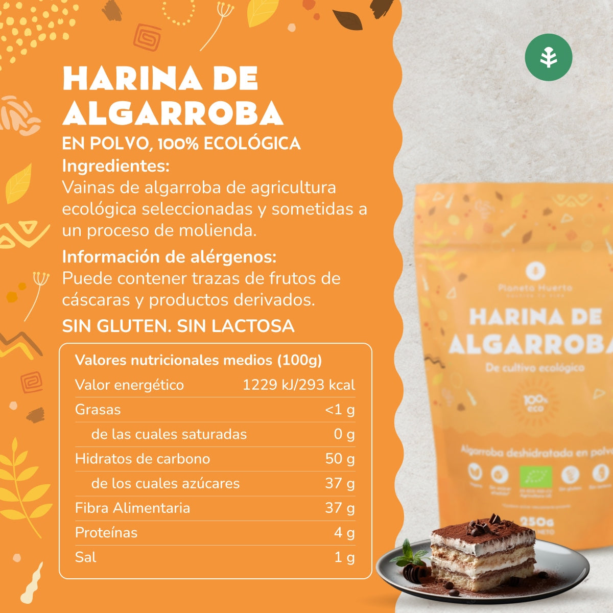 Farinha de Alfarroba Biológica, Planeta Huerto, 250 g