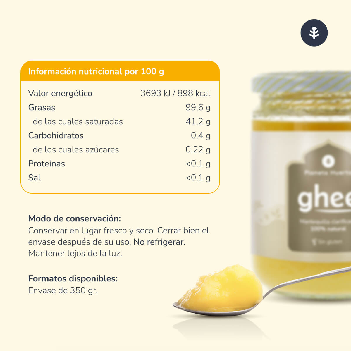 Embalagem de 2 Manteigas Clarificadas Ghee ECO Planeta Huerto 350 gr