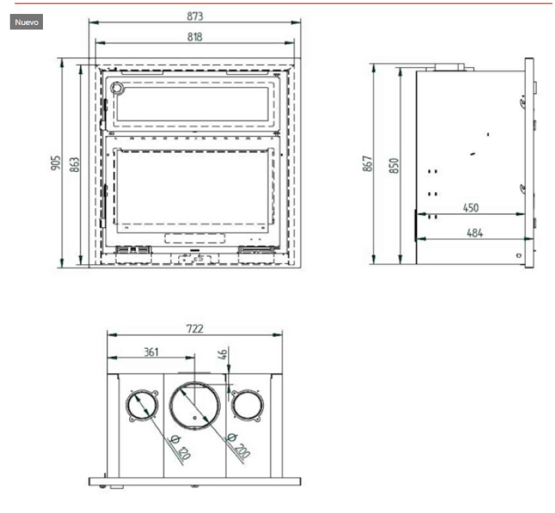 BRICOSOL Insertable de leña con horno FM Modelo I-180 H_2