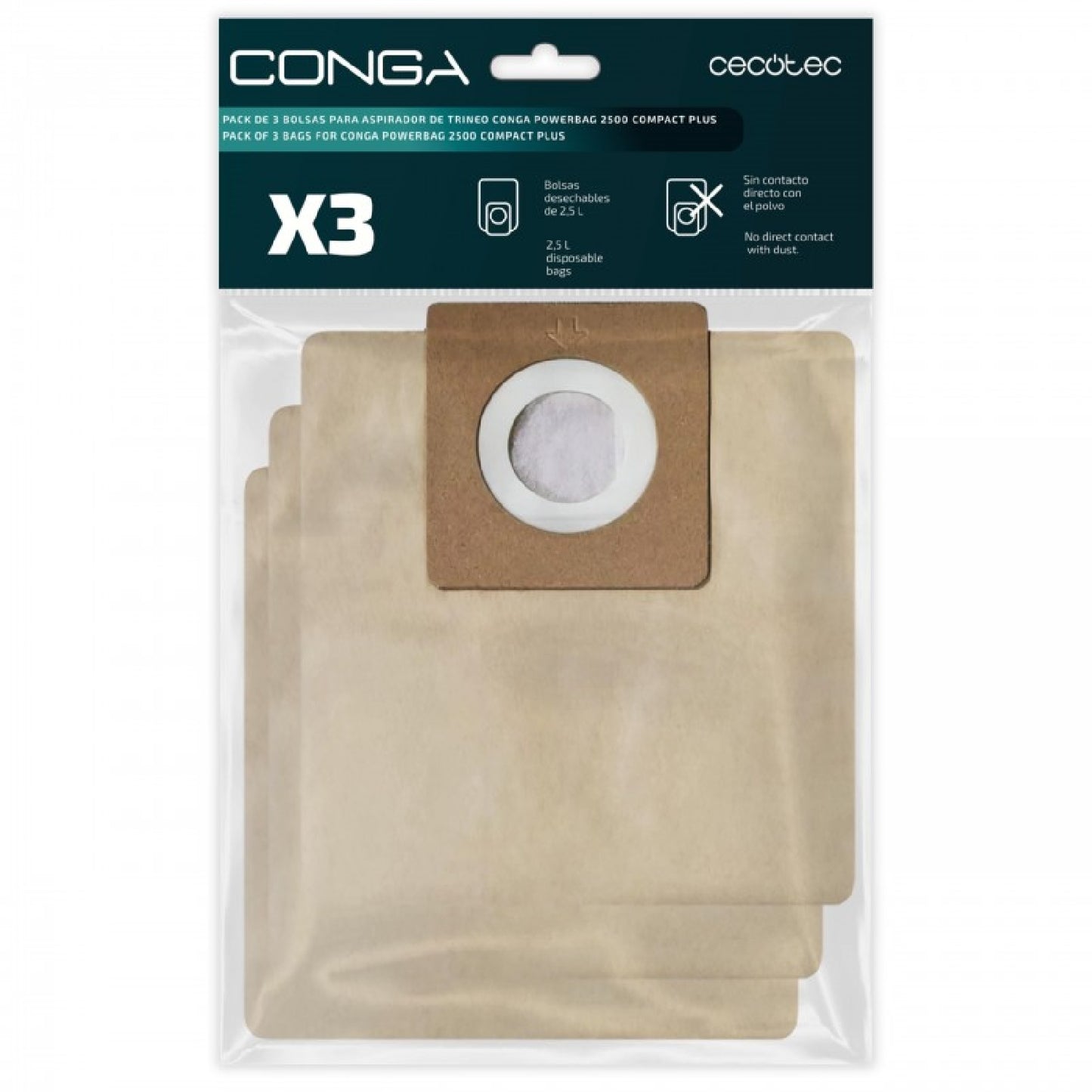 Cecotec Aspirador Trineo Pack De 3 Bolsas Para Aspirador De Trineo Conga Powerbag 2500 Compact Plus Cecotec_0