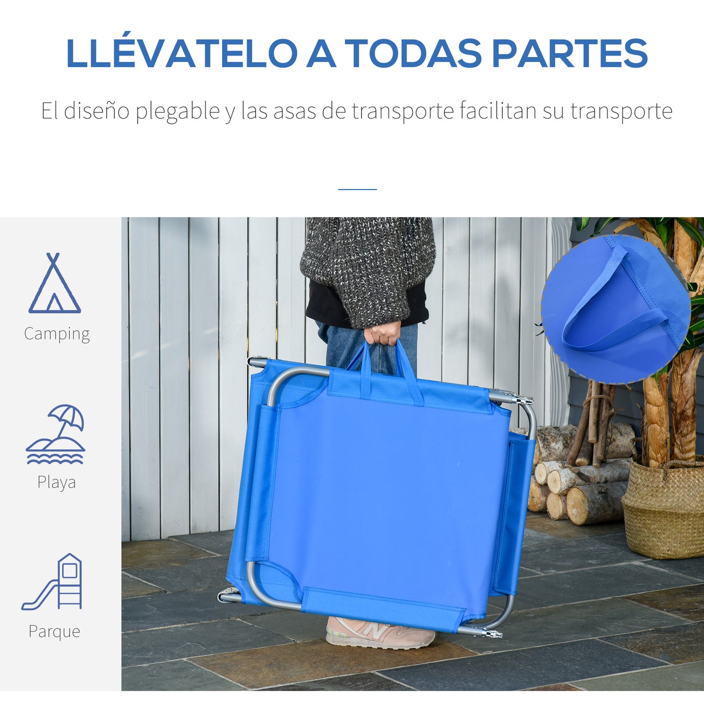Outsunny Tumbona Plegable Con Respaldo Ajustable En 5 Niveles 187x55x24 Cm Azul_5
