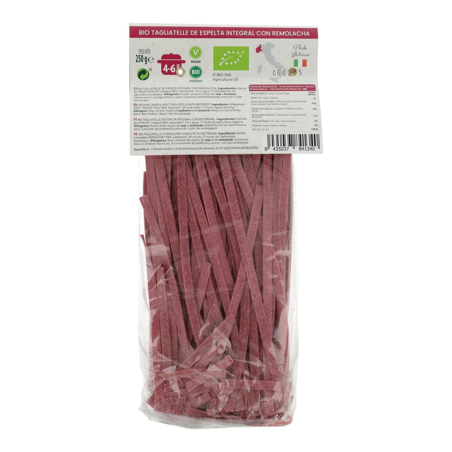 Tagliatelle de Espelta Integral com Beterraba Biológica Sol Natural 250g