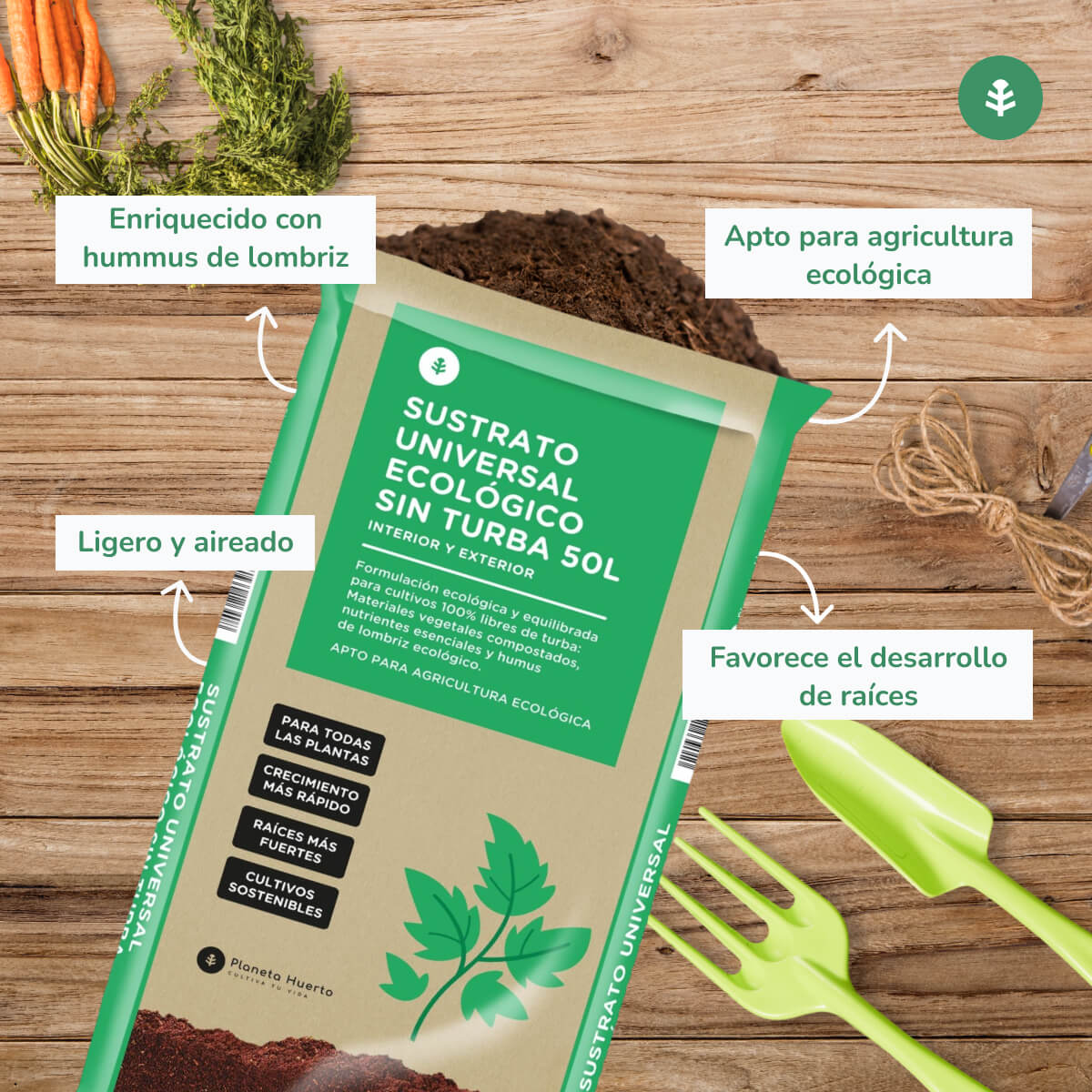 Substrato Universal Sem Turfa ECO Planeta Huerto 50 L