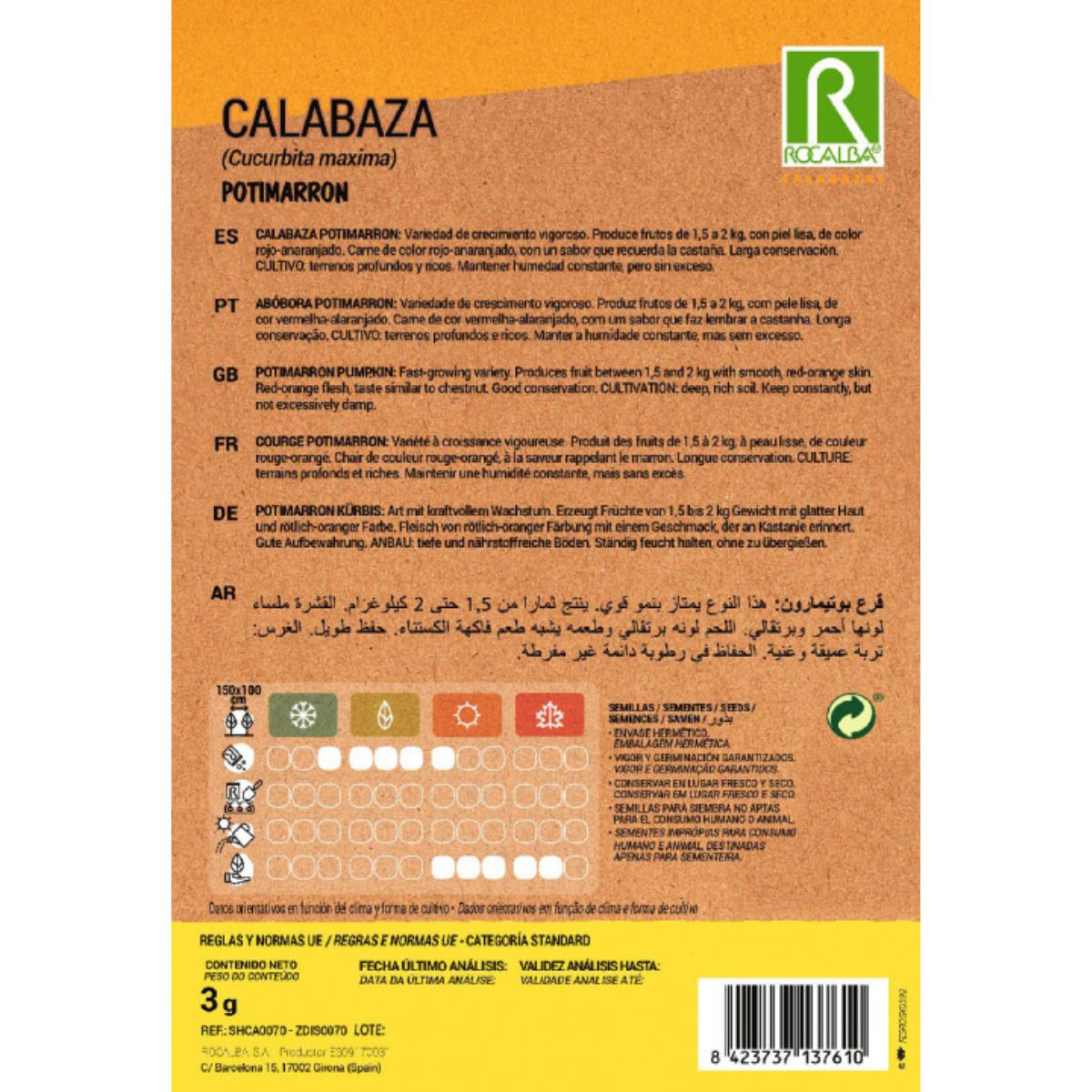 Sementes de abóbora Potimarron