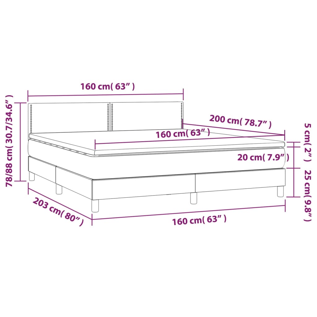 Cama Box Spring Con Colchón Y Led Tela Azul 160x200 Cm / Vetonek_5