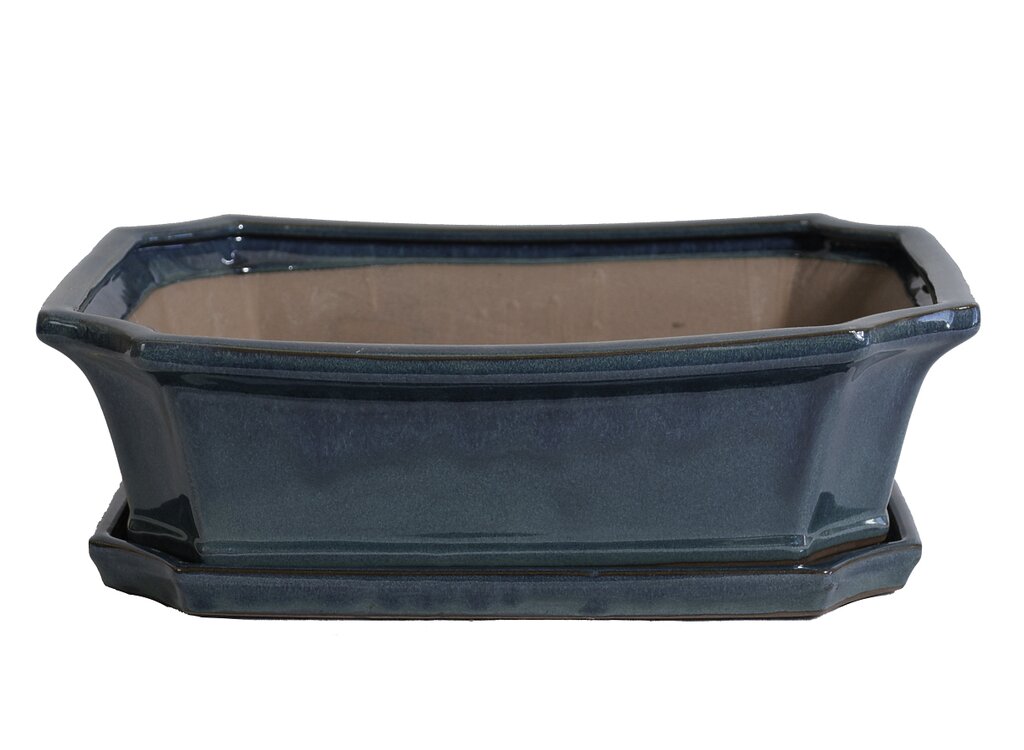 Tiesto Rectangular Azul Con Plato 20x15x6cm_0