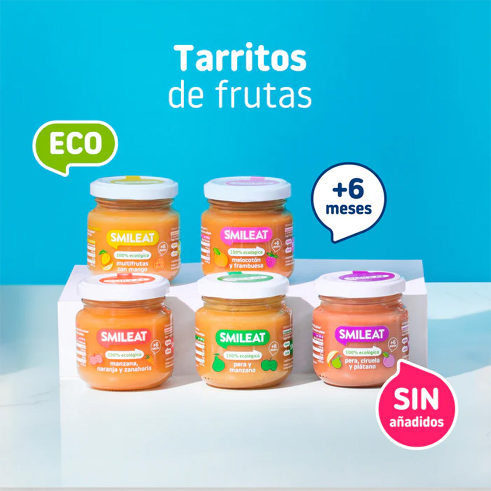 Embalagem de 12 frascos de pera e maçã Smileat +6 meses, 130g
