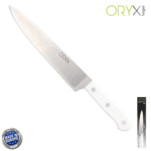 Cuchillo Husky Cocina 20 Cm. Hoja Acero Inoxidable, Cuchillo Carne, Cuchillo Pescado, Cuchillo Chef, Mango Ergonomico Blanco
