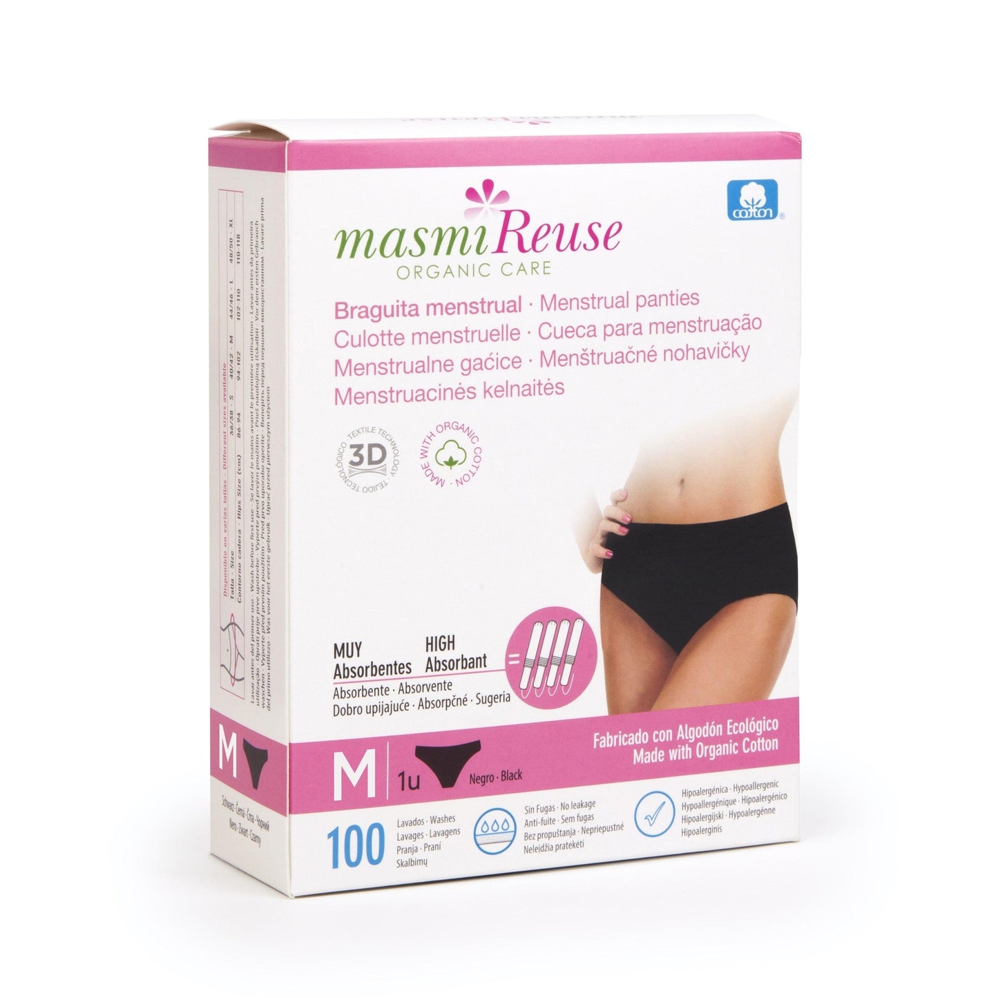 Cueca menstrual Masmi de algodão orgânico