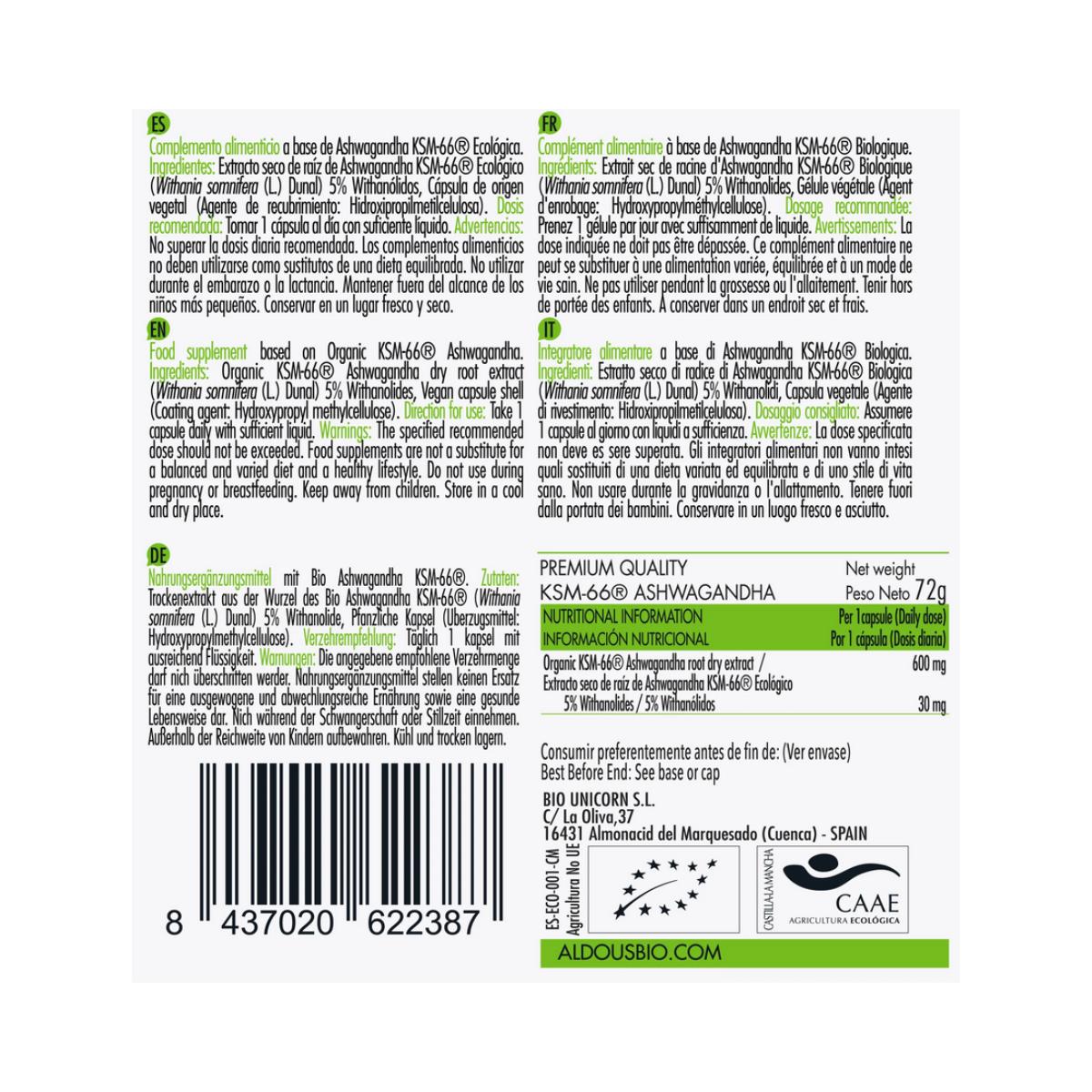 ASHWAGANDHA KSM66, 100 cap. Biografia de Aldous