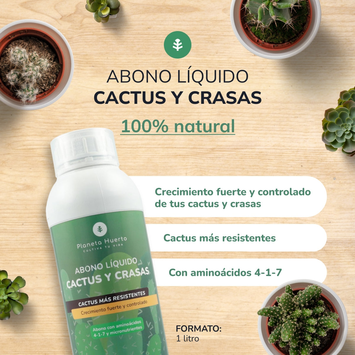 Fertilizante Líquido Cactos e Suculentas Planeta Huerto 1 l
