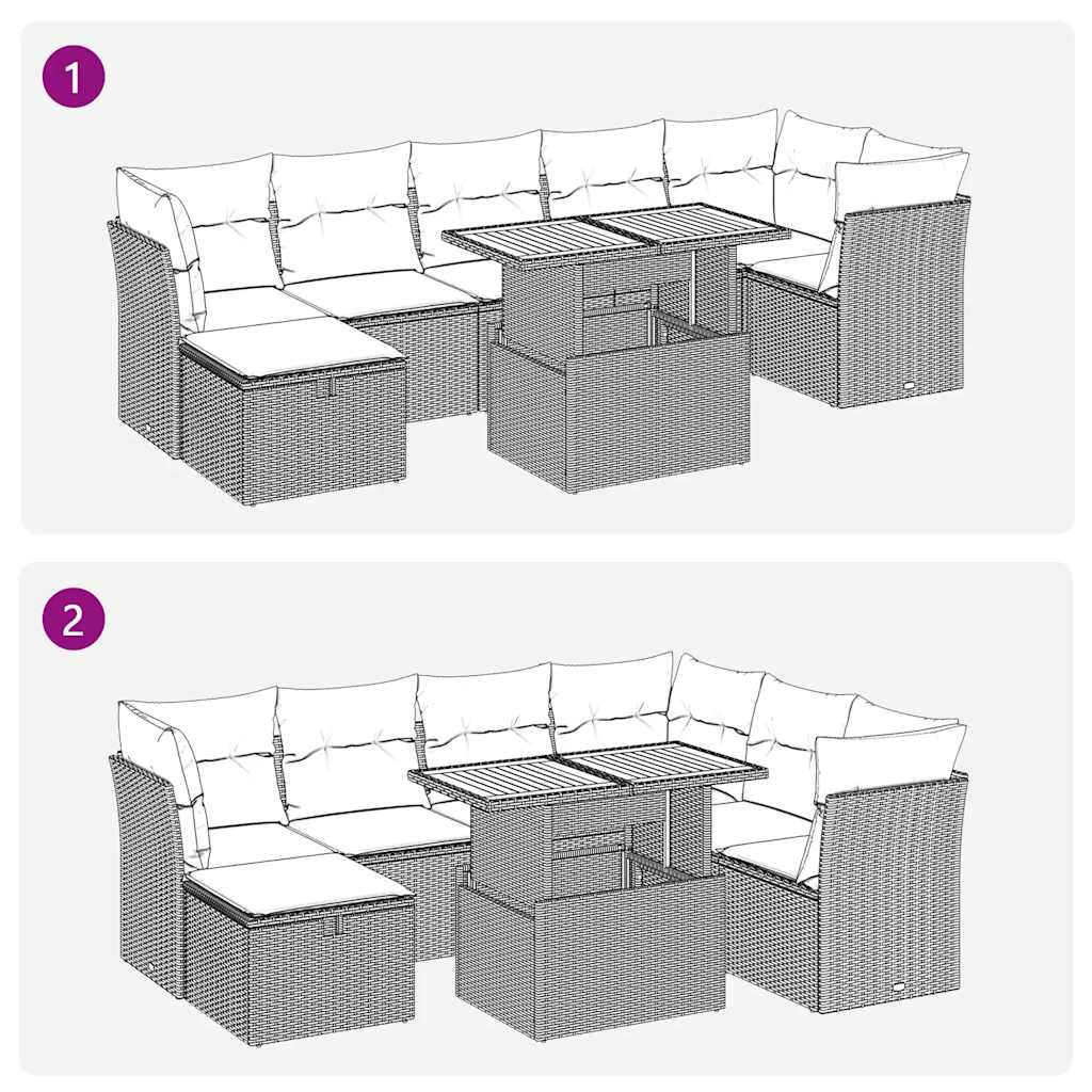 Set Sofás Jardín Y Cojines 8 Pzas Ratán Sintético Acacia Beige / Vetonek_5