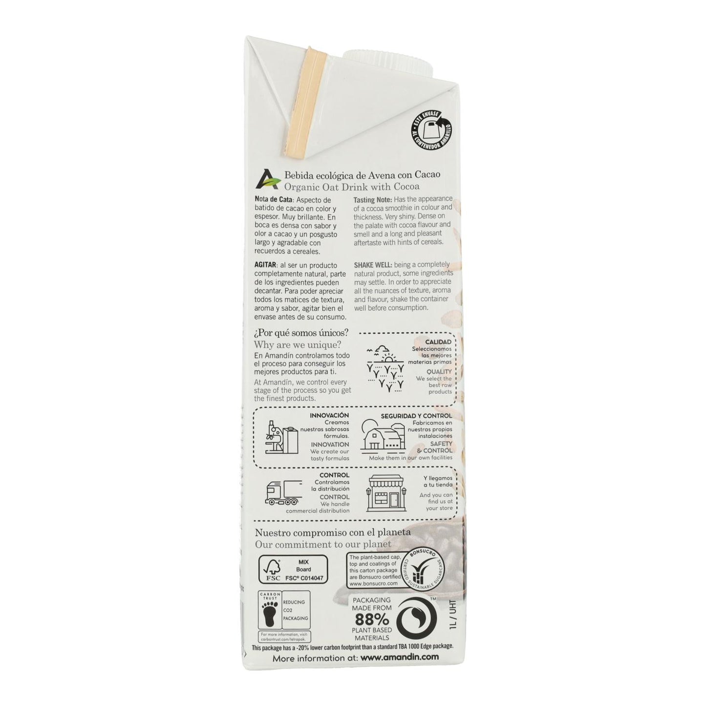 Pack de 12 Bebidas de Aveia Amandin com Cacau 1 L