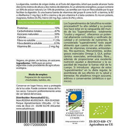 Pó de alfarroba crua ECO Salud Viva 250g