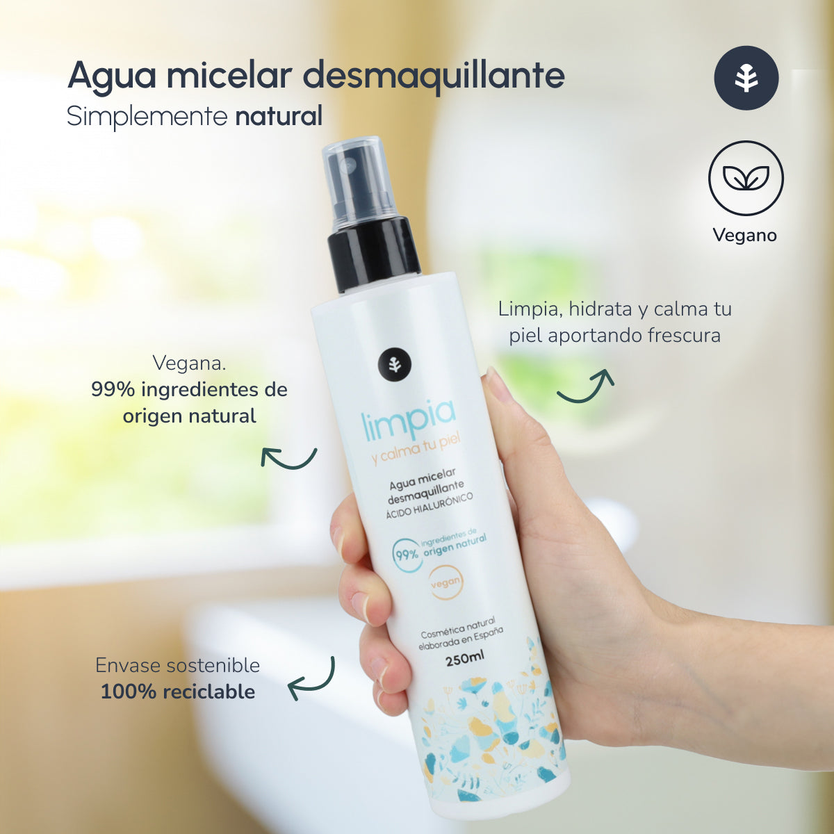 Água Micelar de Limpeza com Ácido Hialurónico Planeta Huerto 250 ml