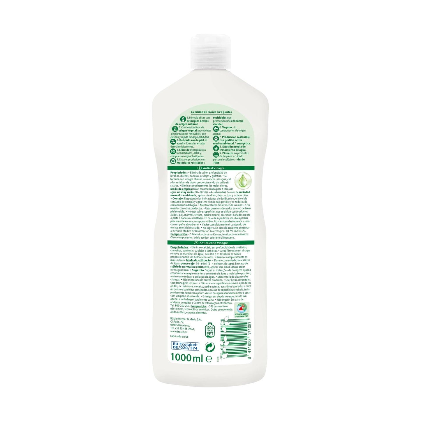 Embalagem de 10x vinagre anti-calcário Eco Frosch 1000 ml