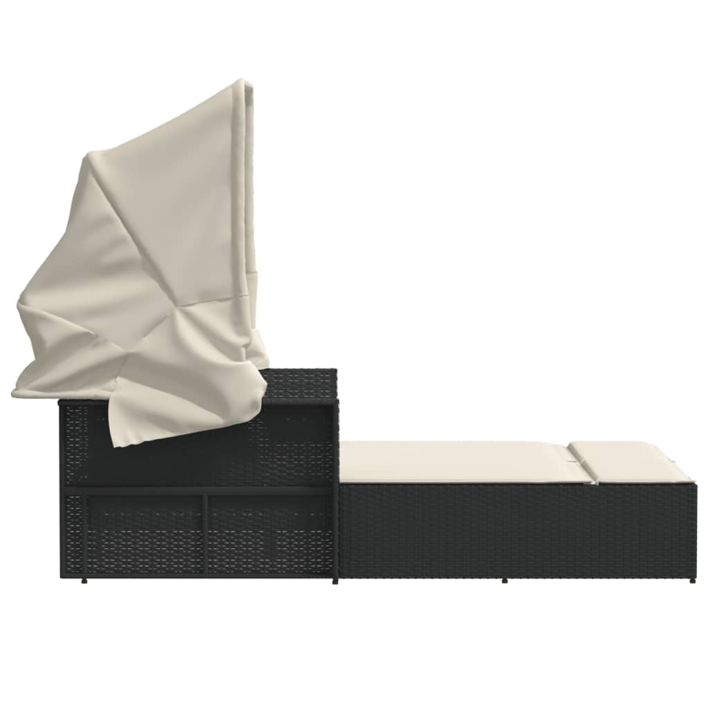 Tumbona Doble Con Capota Y Cojines Ratán Sintético Negro / Vetonek_5