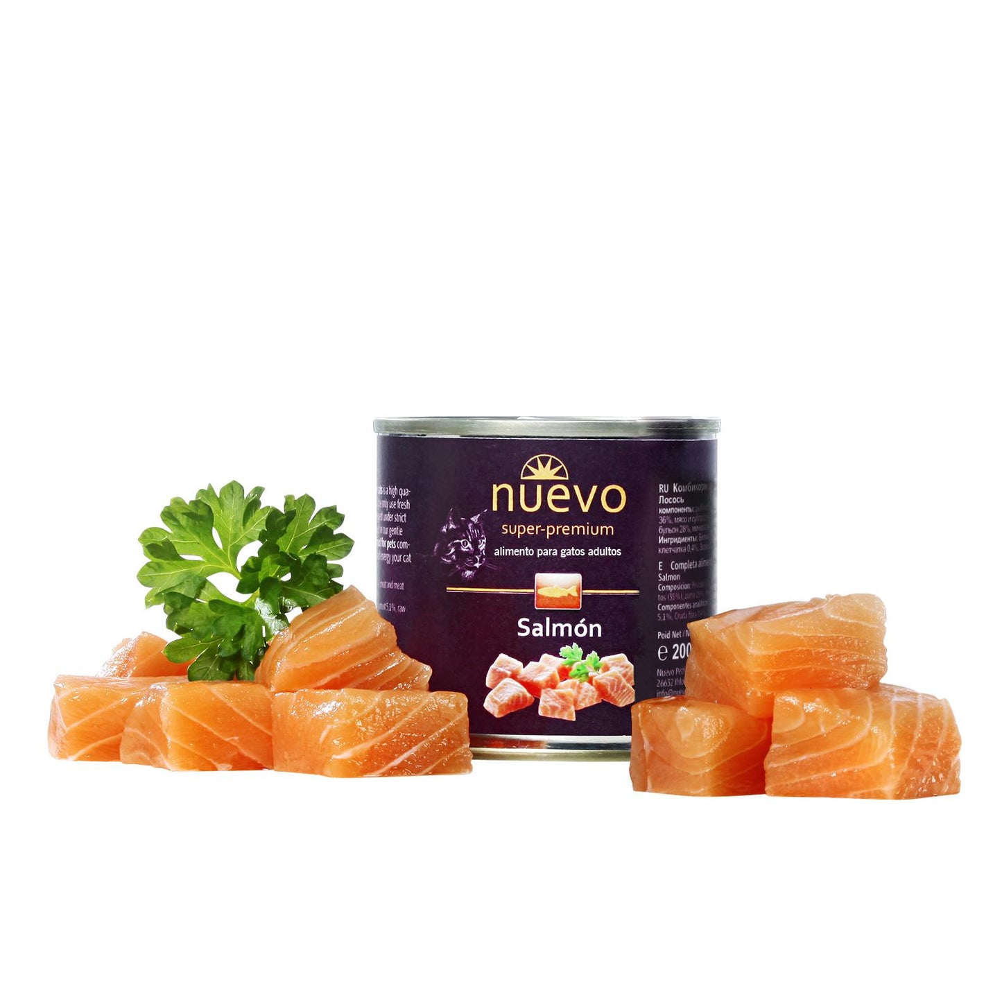 Nova lata de salmão para gatos adultos 200 g