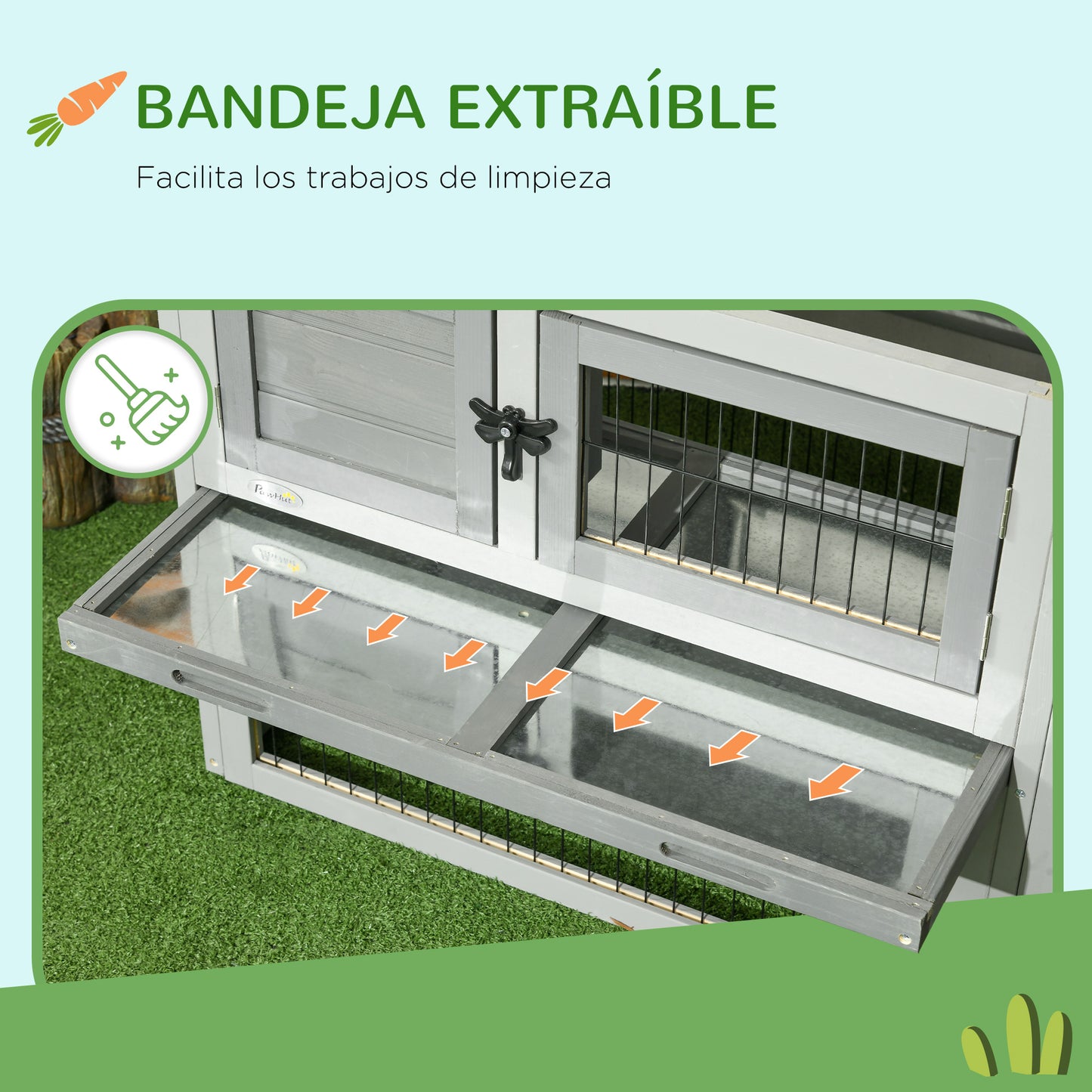 Pawhut Conejera Exterior De Madera 150x52x68 Cm Techo Abatible Bandeja Gris_5